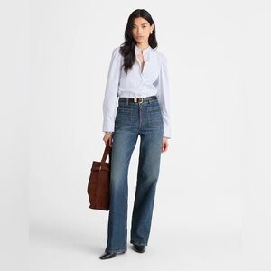 Madewell Emmett Wide Leg Full Length Jean Patch Pocket  Greendale Wash Size 32